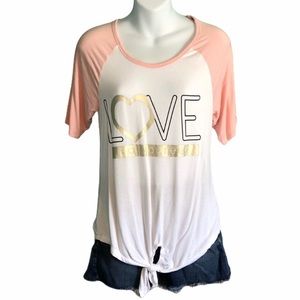 Electric Pink Raglan Sleeve Front Tie Top Women's Size Medium Valentine's Day